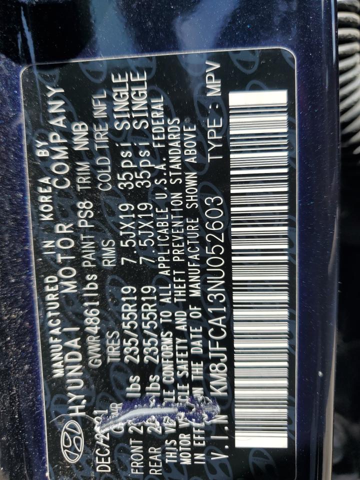 2022 Hyundai Tucson Sel Convenience VIN: KM8JFCA13NU052603 Lot: 70178865