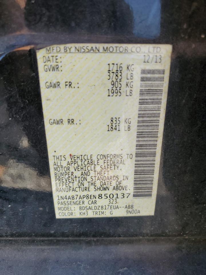 2014 Nissan Sentra S VIN: 1N4AB7AP8EN850137 Lot: 69455385