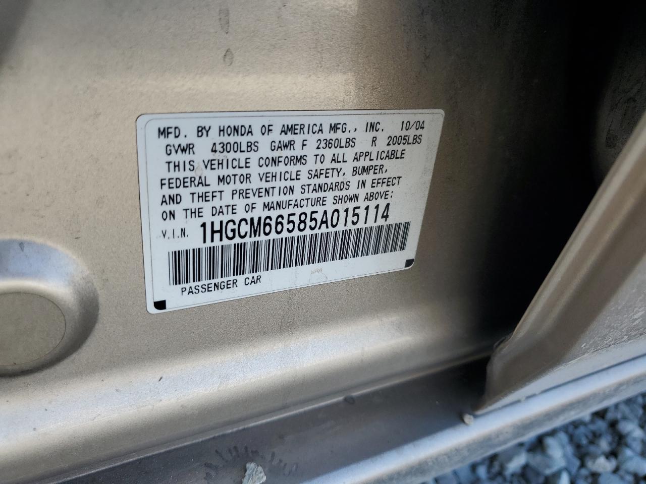 2005 Honda Accord Ex VIN: 1HGCM66585A015114 Lot: 68525945