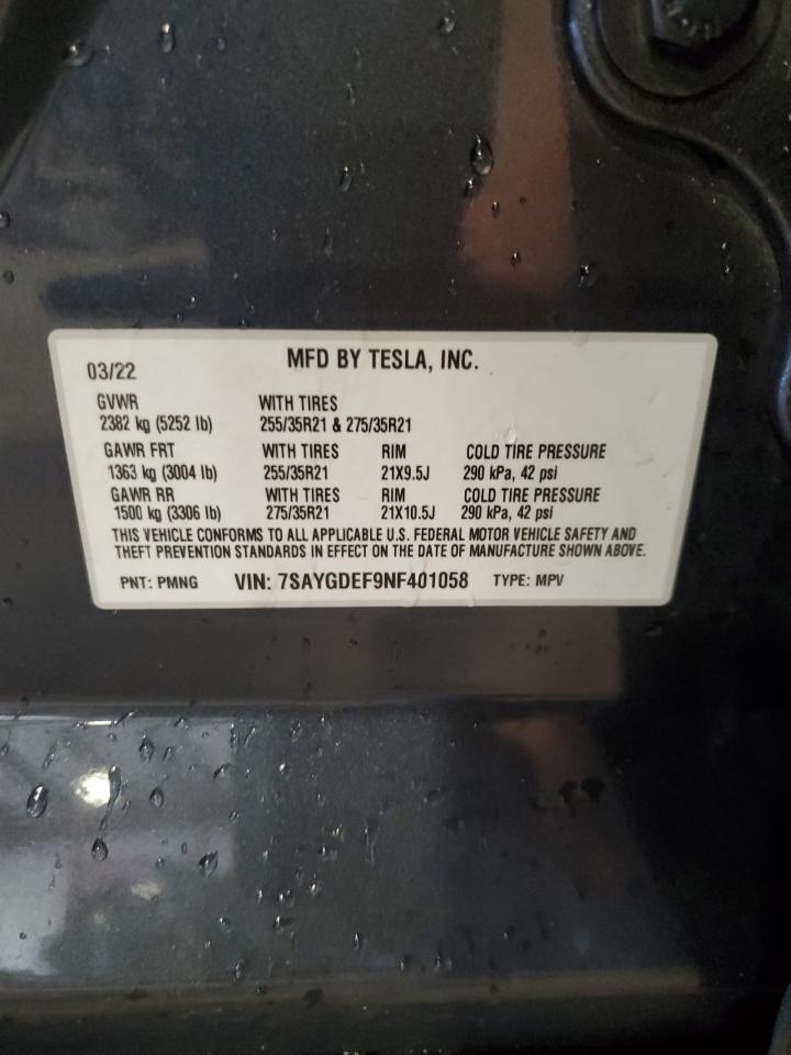 2022 Tesla Model Y VIN: 7SAYGDEF9NF401058 Lot: 68464565