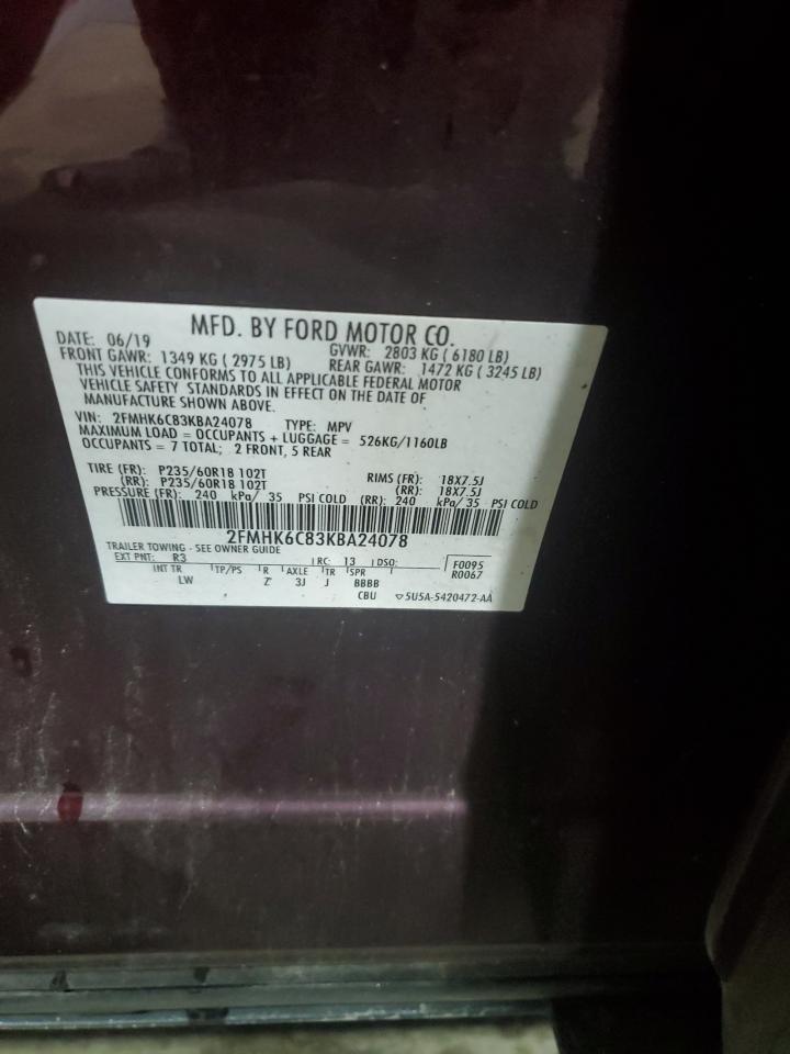 2019 Ford Flex Sel VIN: 2FMHK6C83KBA24078 Lot: 69782595