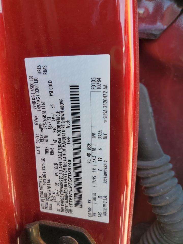 2016 Ford F150 Supercrew VIN: 1FTEW1EP7GFD39748 Lot: 70100785