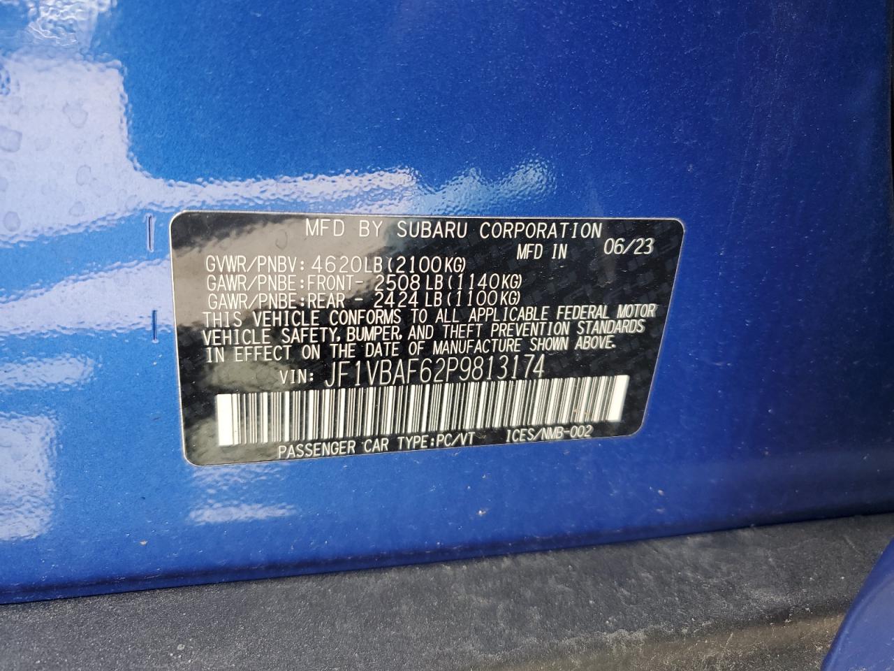 2023 Subaru Wrx Premium VIN: JF1VBAF62P9813174 Lot: 70221095