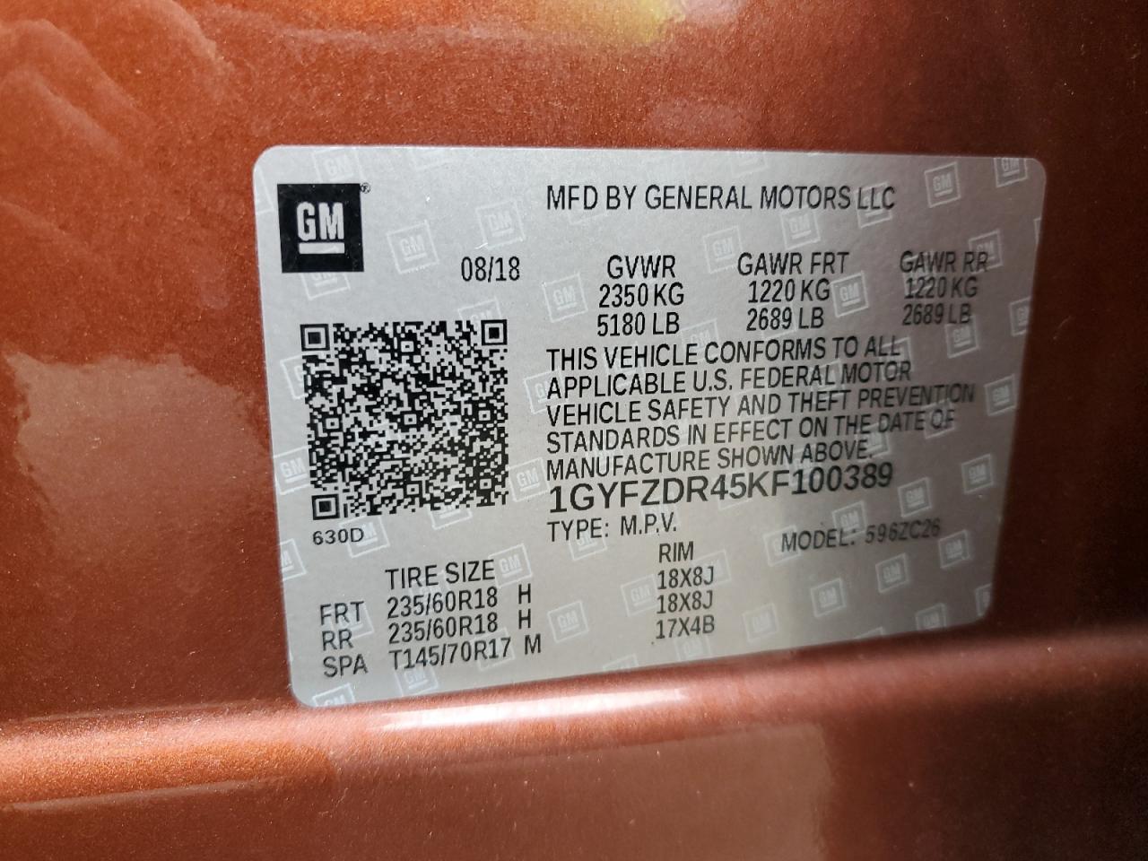 2019 Cadillac Xt4 Premium Luxury VIN: 1GYFZDR45KF100389 Lot: 70476905