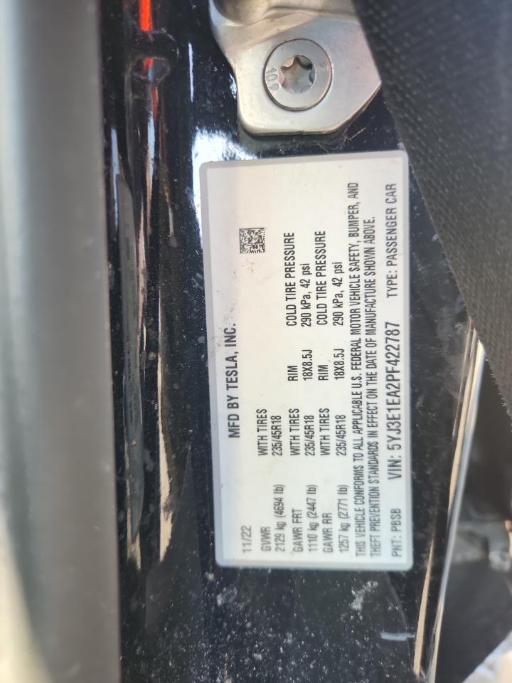 2023 Tesla Model 3 VIN: 5YJ3E1EA2PF422787 Lot: 92850095