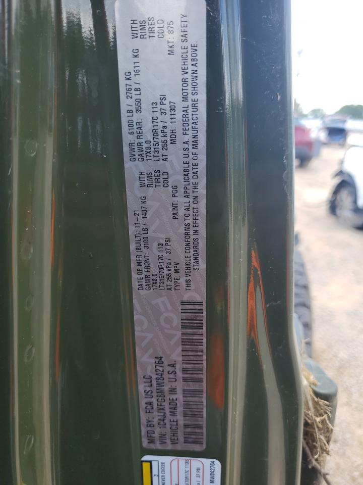 2021 Jeep Wrangler Unlimited Rubicon VIN: 1C4JJXFG8MW842764 Lot: 68940995