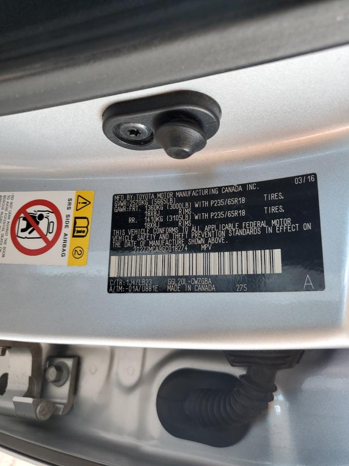 2016 Lexus Rx 350 VIN: 2T2ZZMCA9GC018274 Lot: 70932345