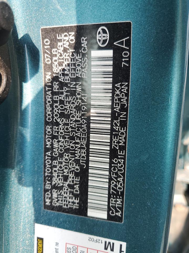 2010 Toyota Corolla Base VIN: JTDBU4EE0A9119141 Lot: 64571965