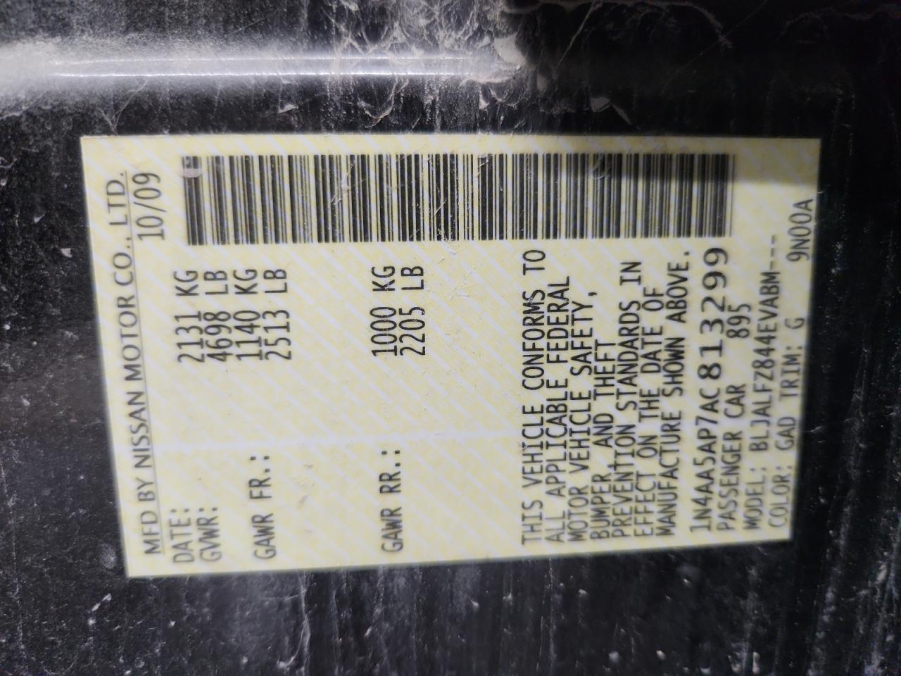 2010 Nissan Maxima S VIN: 1N4AA5AP7AC813299 Lot: 69682305