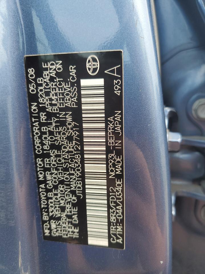 2008 Toyota Yaris VIN: JTDBT903481277917 Lot: 70223855