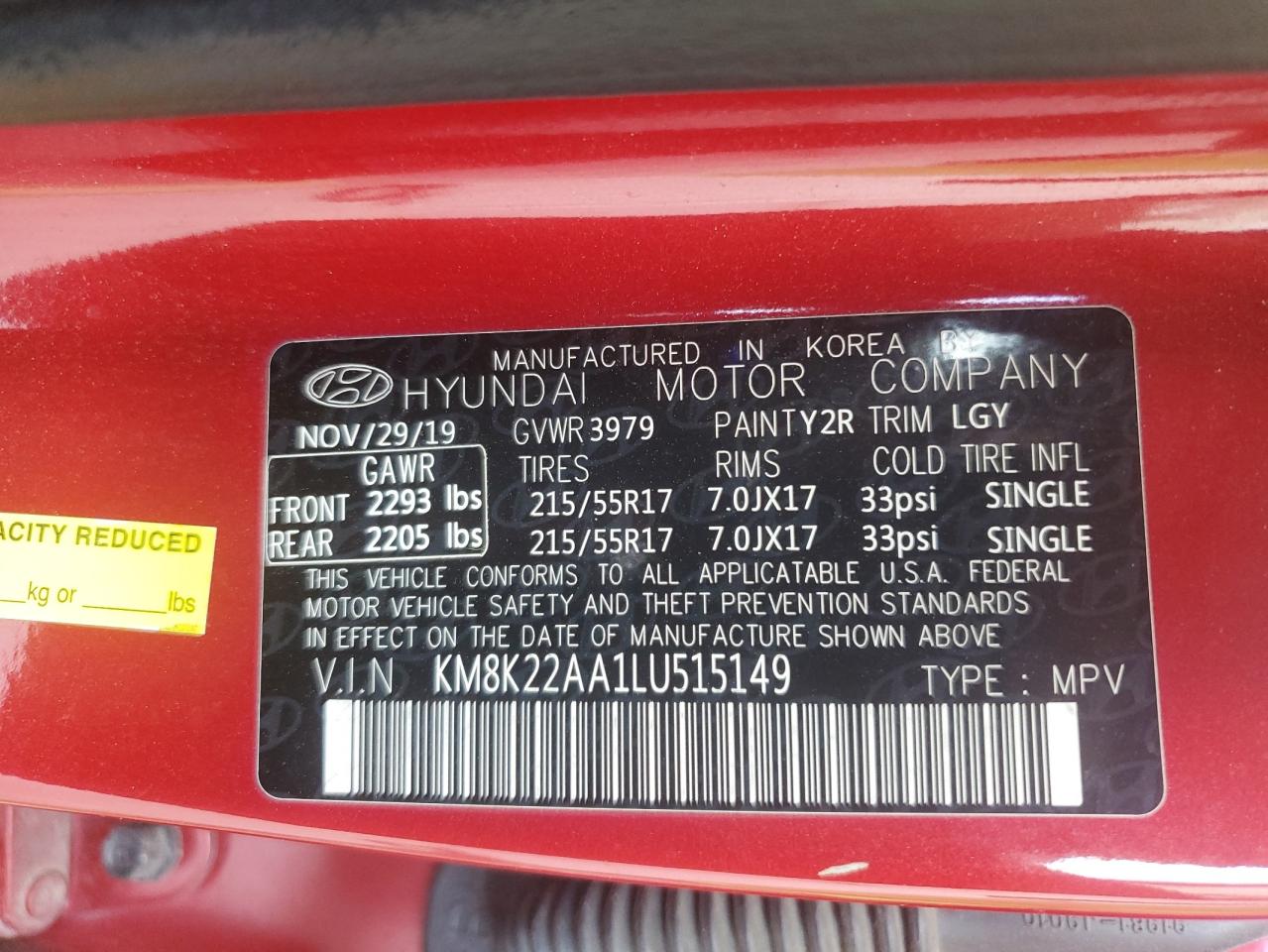 2020 Hyundai Kona Sel VIN: KM8K22AA1LU515149 Lot: 69770195