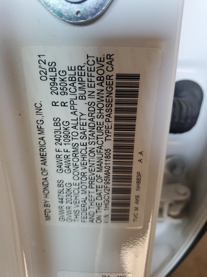 2021 Honda Accord Touring VIN: 1HGCV2F95MA011805 Lot: 67601195