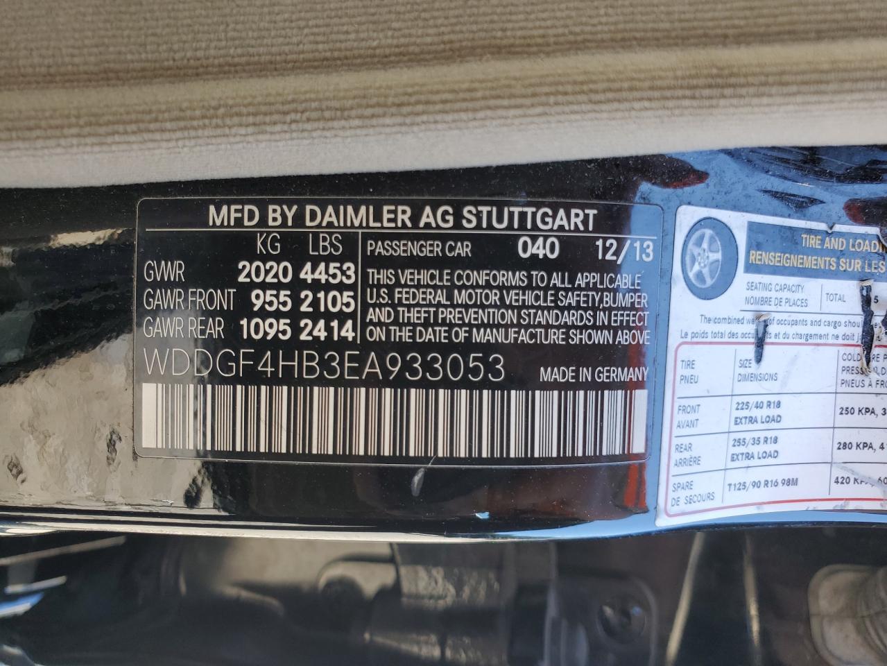 2014 Mercedes-Benz C 250 VIN: WDDGF4HB3EA933053 Lot: 70378005