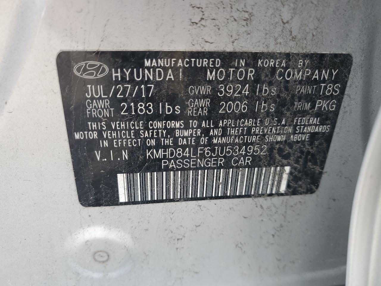 KMHD84LF6JU534952 2018 Hyundai Elantra Sel
