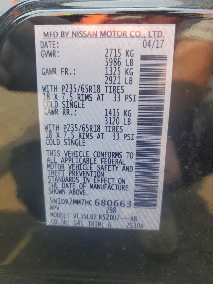 2017 Nissan Pathfinder S VIN: 5N1DR2MM7HC680663 Lot: 67347895