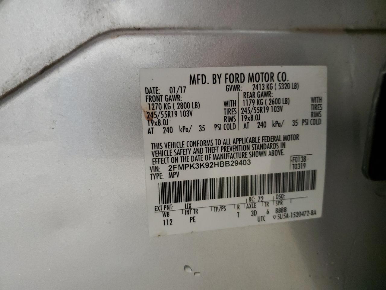 2017 Ford Edge Titanium VIN: 2FMPK3K92HBB29403 Lot: 70860285