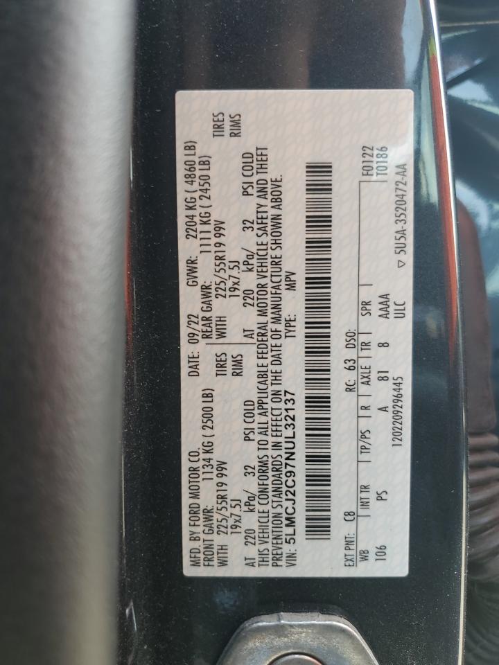 2022 Lincoln Corsair Reserve VIN: 5LMCJ2C97NUL32137 Lot: 68706805