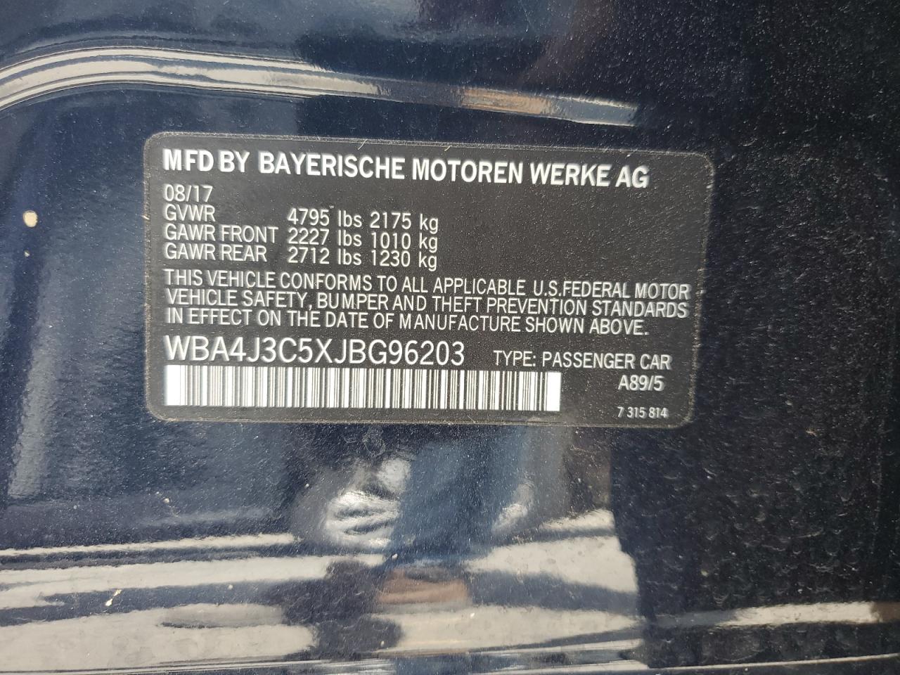 2018 BMW 430Xi Gran Coupe VIN: WBA4J3C5XJBG96203 Lot: 68617735