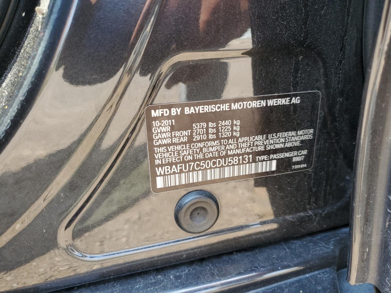 2012 BMW 535 Xi VIN: WBAFU7C50CDU58131 Lot: 67617895