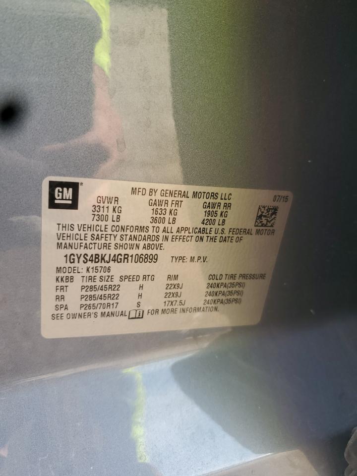 2016 Cadillac Escalade Luxury VIN: 1GYS4BKJ4GR106899 Lot: 68129895