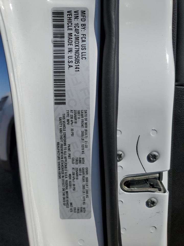 2022 Jeep Cherokee Limited VIN: 1C4PJMDX7ND505141 Lot: 68468335