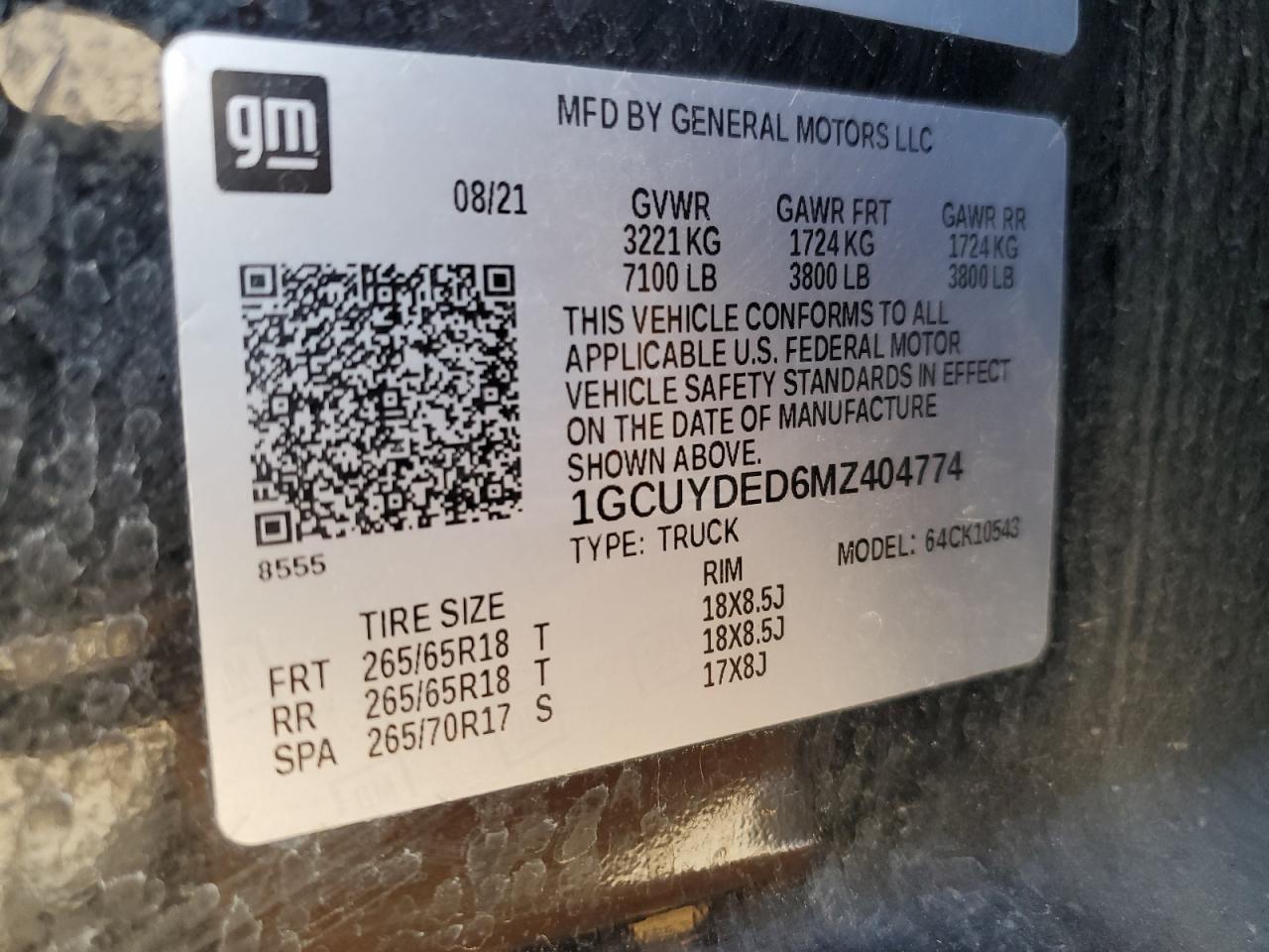 2021 Chevrolet Silverado K1500 Lt VIN: 1GCUYDED6MZ404774 Lot: 69630425