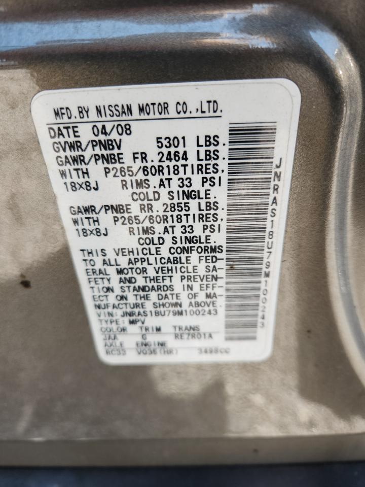 2009 Infiniti Fx35 VIN: JNRAS18U79M100243 Lot: 69354345