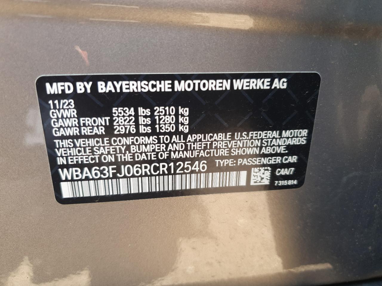 2024 BMW 540 Xi VIN: WBA63FJ06RCR12546 Lot: 68381175