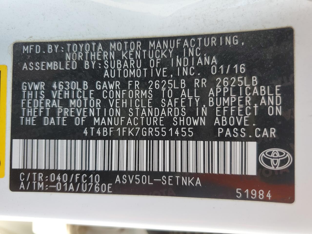 4T4BF1FK7GR551455 2016 Toyota Camry Le