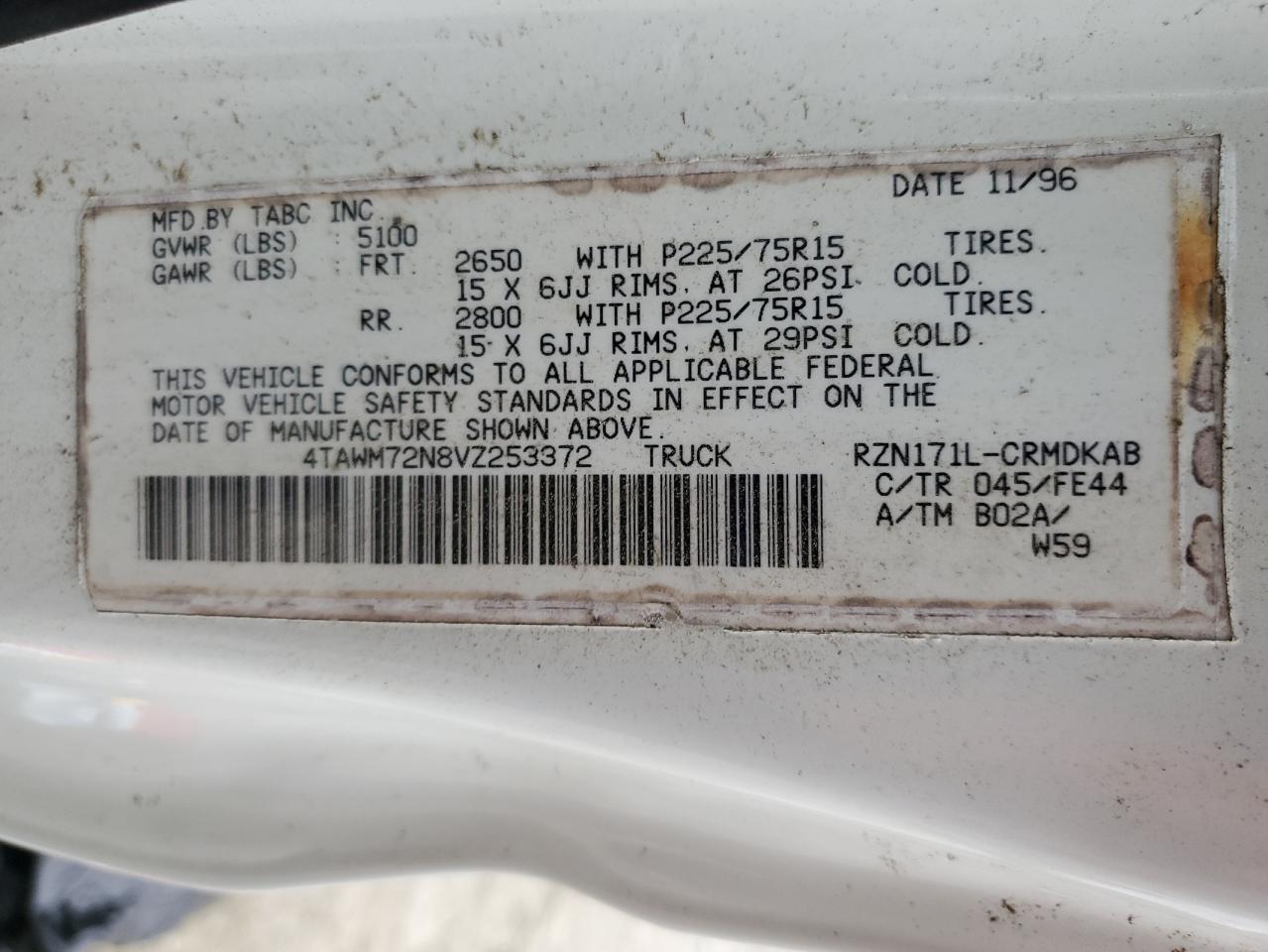 1997 Toyota Tacoma Xtracab VIN: 4TAWM72N8VZ253372 Lot: 70034965