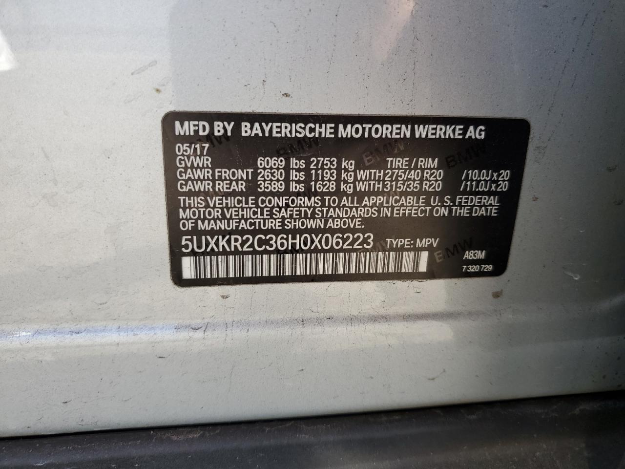 2017 BMW X5 Sdrive35I VIN: 5UXKR2C36H0X06223 Lot: 70432315