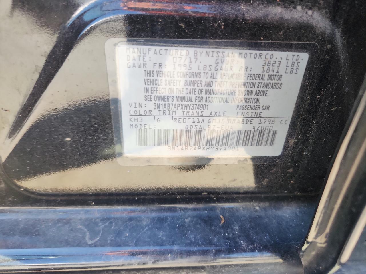 2017 Nissan Sentra S VIN: 3N1AB7APXHY374901 Lot: 70512425