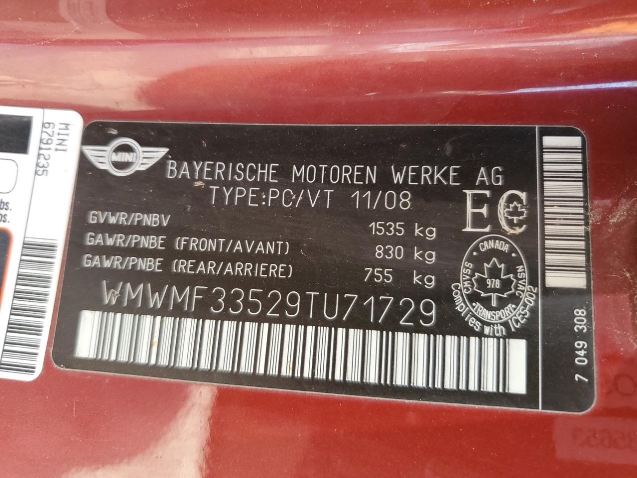 2009 Mini Cooper VIN: WMWMF33529TU71729 Lot: 69407195