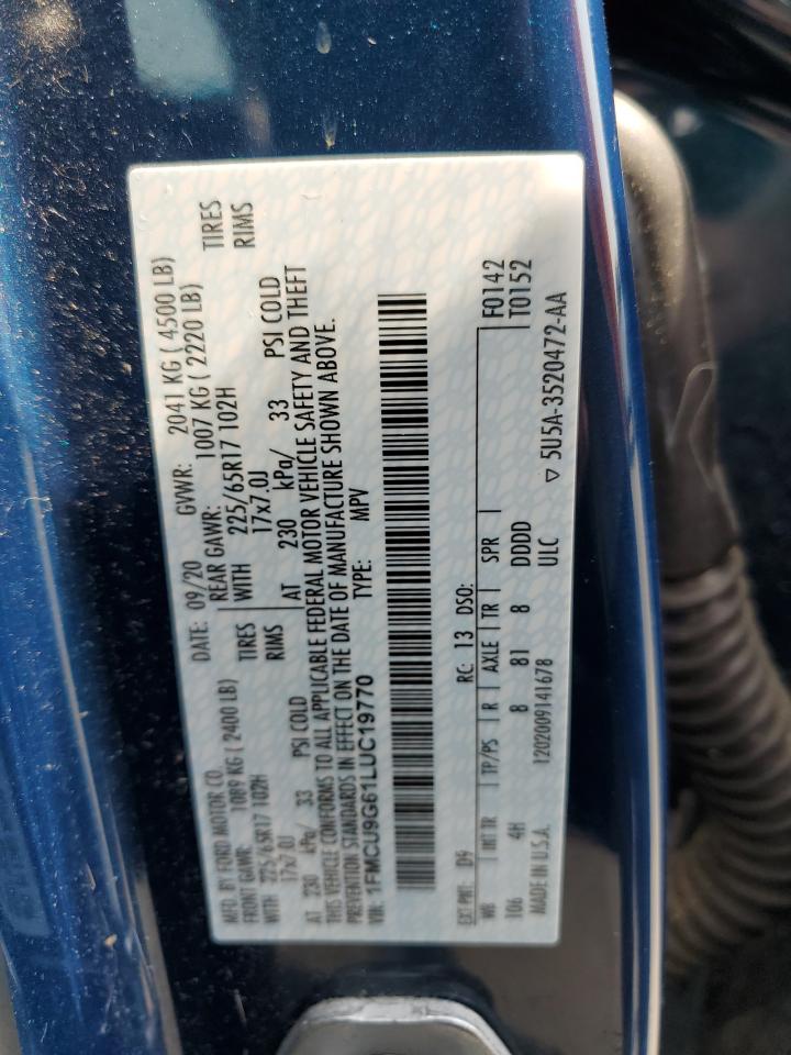 2020 Ford Escape Se VIN: 1FMCU9G61LUC19770 Lot: 67718235