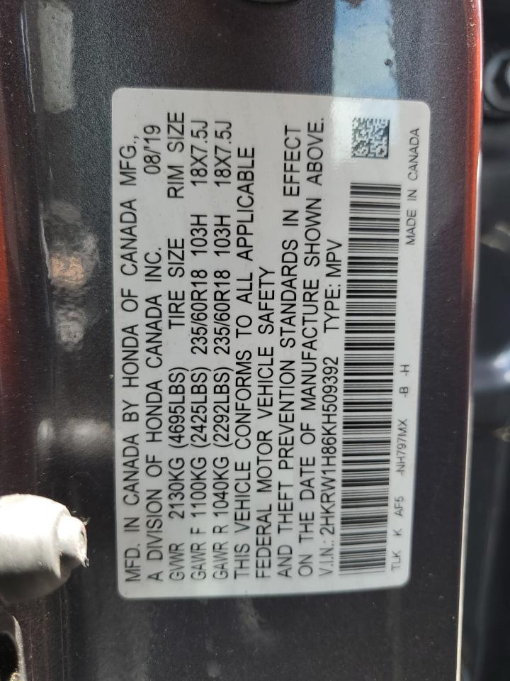 2019 Honda Cr-V Exl VIN: 2HKRW1H86KH509392 Lot: 66924195