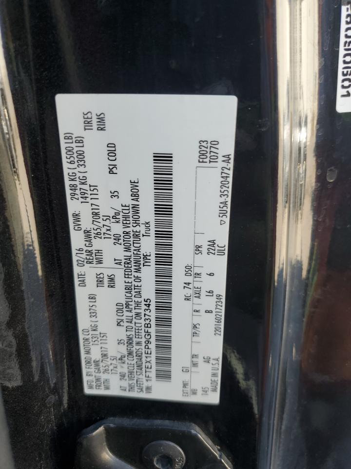 2016 Ford F150 Super Cab VIN: 1FTEX1EP9GFB37345 Lot: 67110565