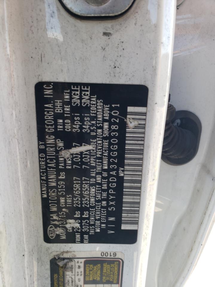 2016 Kia Sorento Lx VIN: 5XYPGDA32GG038201 Lot: 71086845