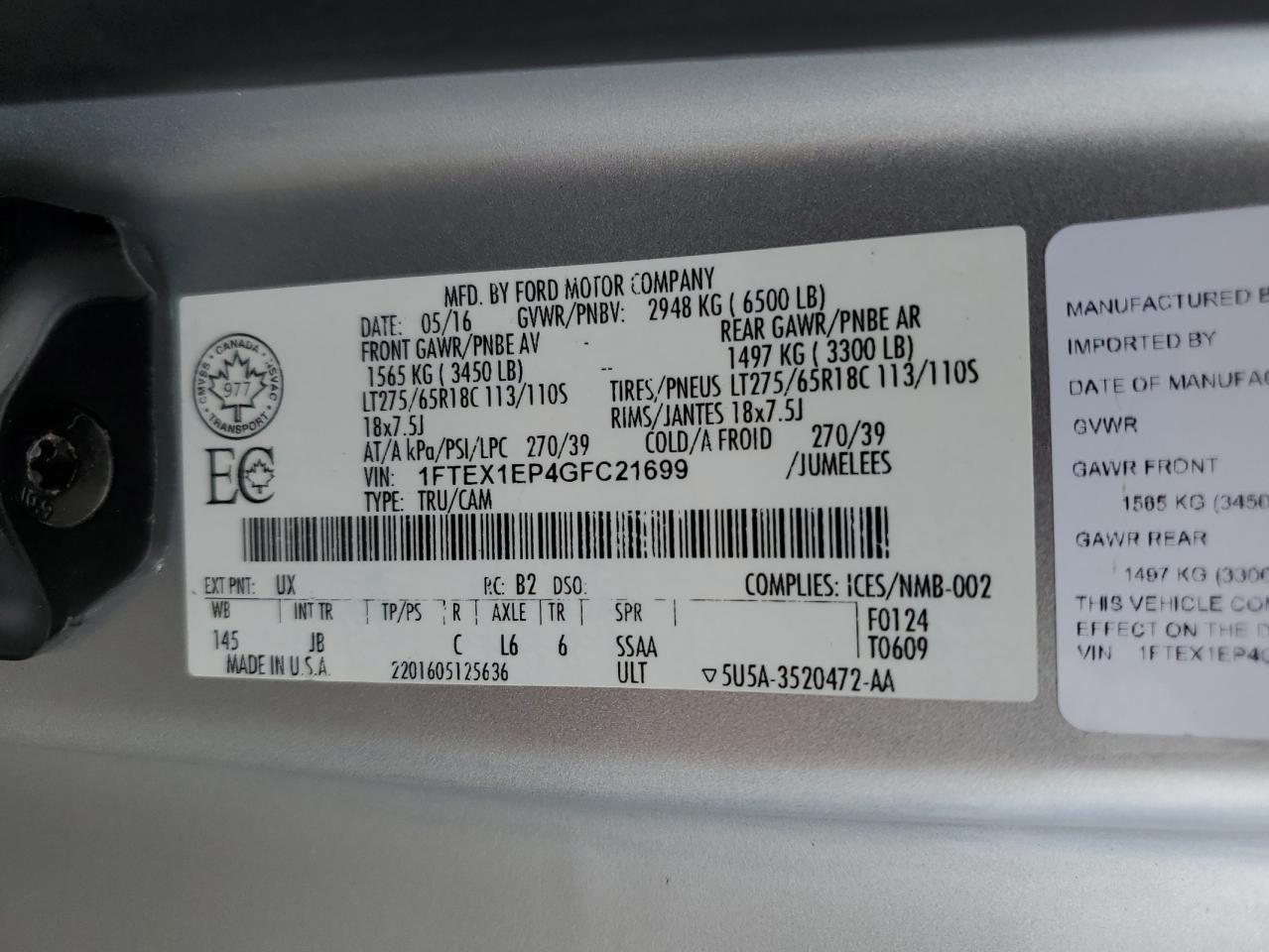 1FTEX1EP4GFC21699 2016 Ford F150 Super Cab