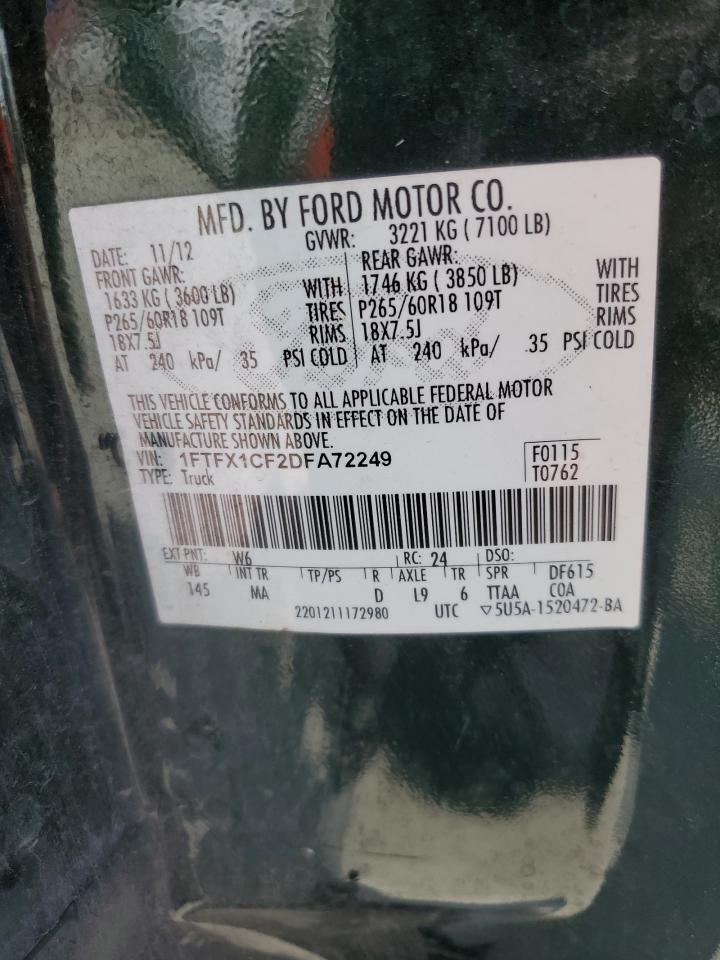 2013 Ford F150 Super Cab VIN: 1FTFX1CF2DFA72249 Lot: 69435585
