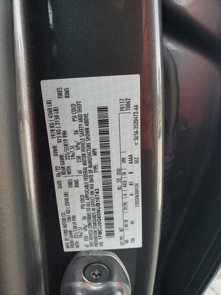 2022 Ford Escape Se VIN: 1FMCU0G60NUB16743 Lot: 69686025