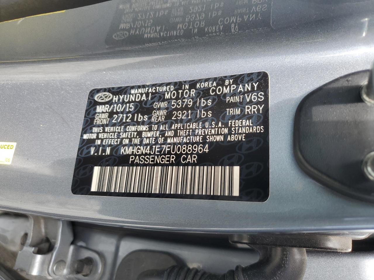 2015 Hyundai Genesis 3.8L VIN: KMHGN4JE7FU088964 Lot: 67684165