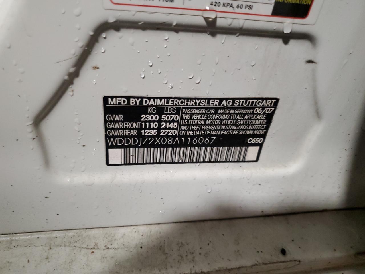 2008 Mercedes-Benz Cls 550 VIN: WDDDJ72X08A116067 Lot: 69412335