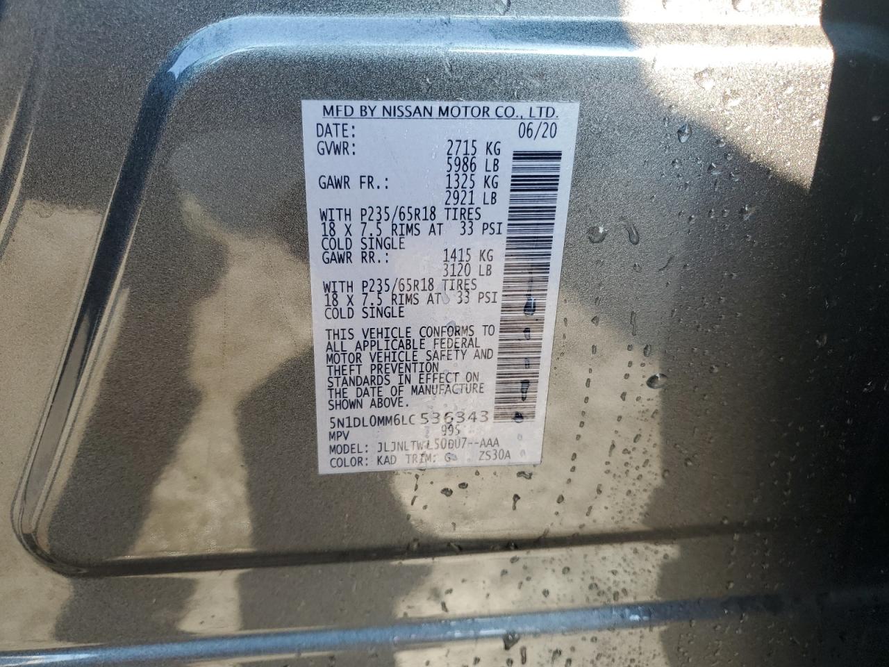 2020 Infiniti Qx60 Luxe VIN: 5N1DL0MM6LC536343 Lot: 68680005