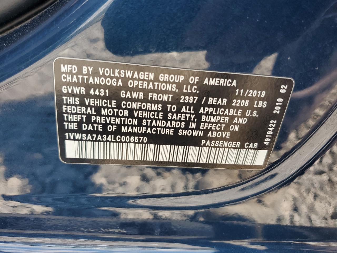 2020 Volkswagen Passat Se VIN: 1VWSA7A34LC006570 Lot: 68959605
