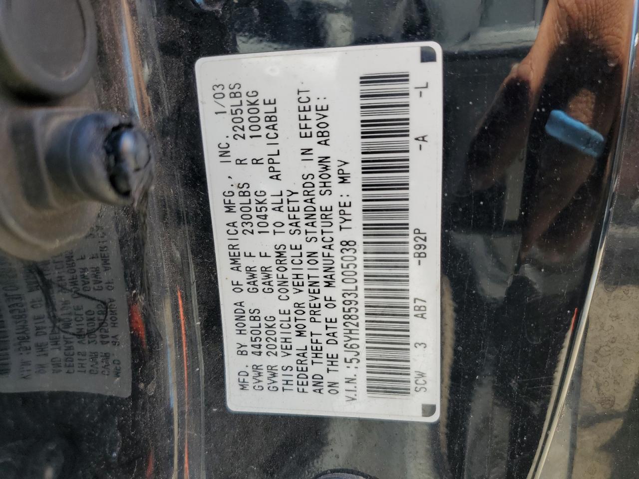 2003 Honda Element Ex VIN: 5J6YH28593L005038 Lot: 67254375