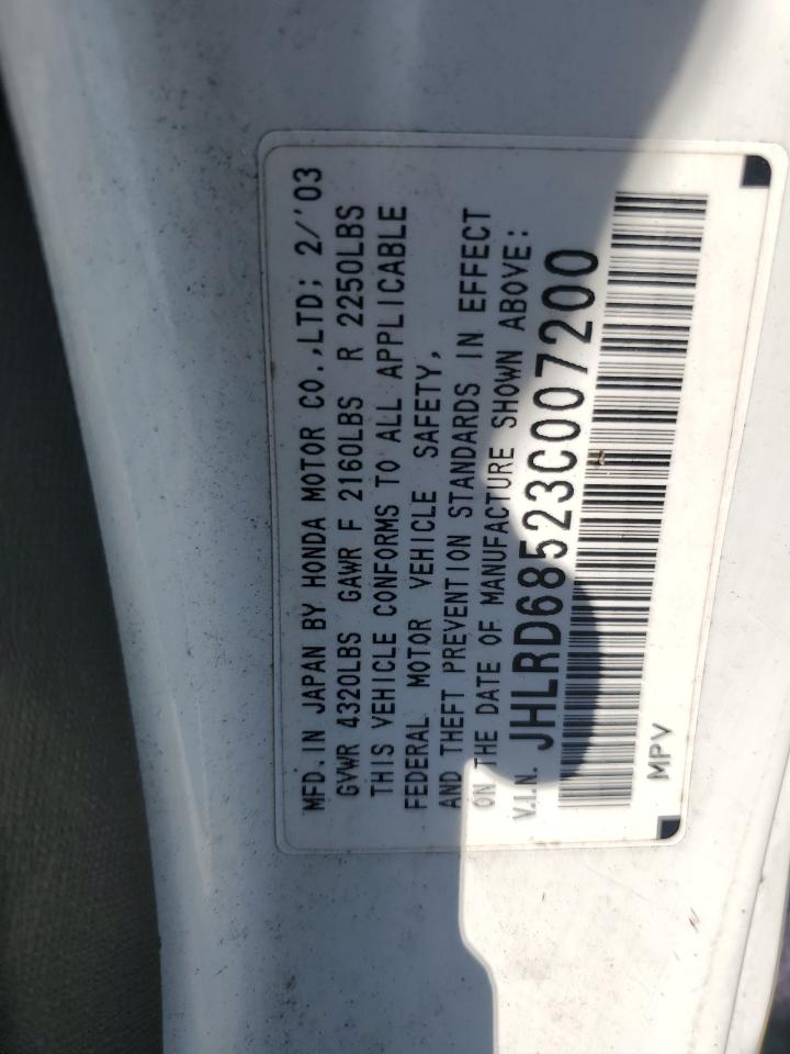 2003 Honda Cr-V Lx VIN: JHLRD68523C007200 Lot: 70489275