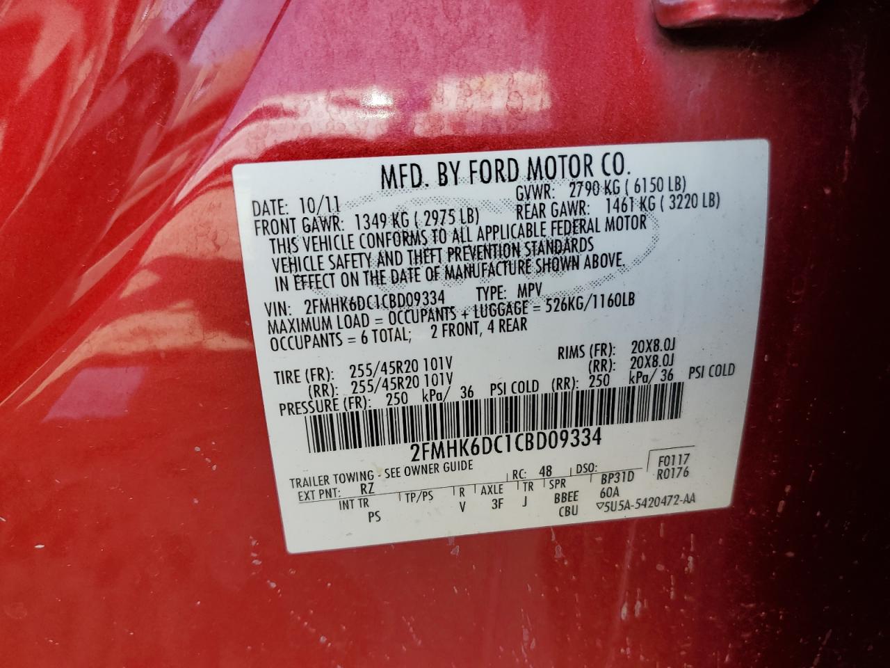 2012 Ford Flex Limited VIN: 2FMHK6DC1CBD09334 Lot: 69212125