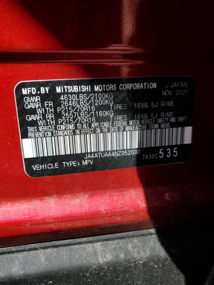 2022 Mitsubishi Eclipse Cross Es VIN: JA4ATUAA4NZ052092 Lot: 69919855