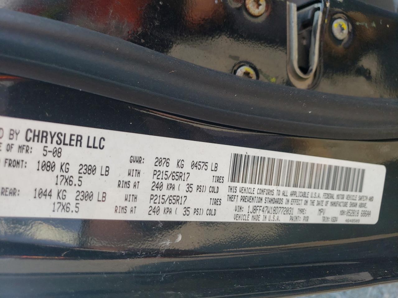 2007 Jeep Compass Sport VIN: 1J8FF47W18D772031 Lot: 68955425