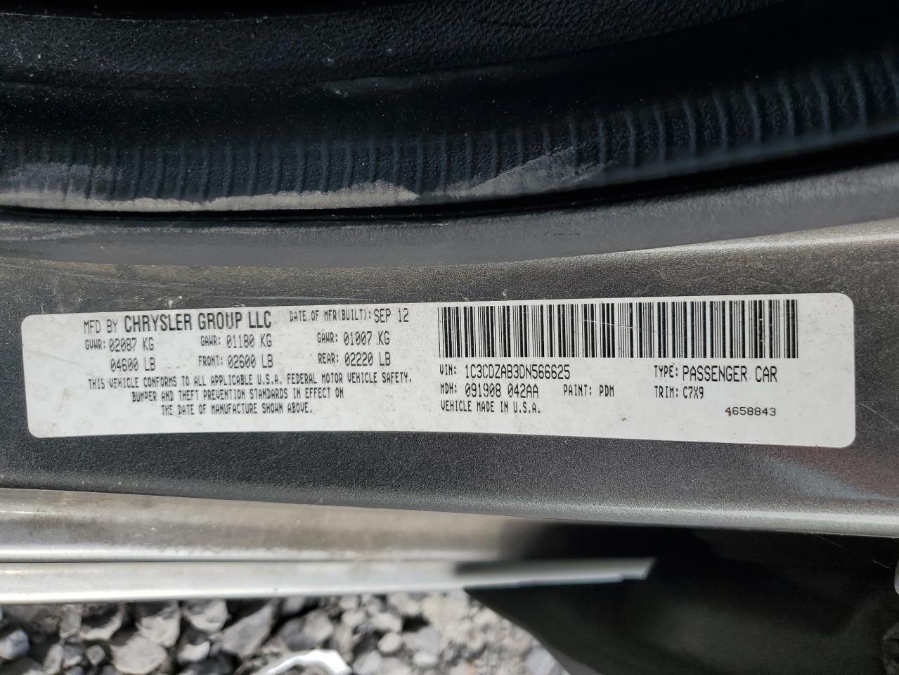 2013 Dodge Avenger Se VIN: 1C3CDZAB3DN566625 Lot: 69801915